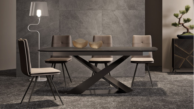 Table de repas extensible ECLIPSE - Piètement et plateau personnalisables. Dimensions et matériaux au choix.