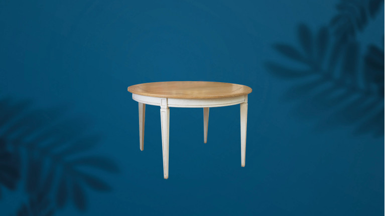 Table de repas ronde extensible CAMARGUE - Des lignes sobres, une finition originale bicolore, table en chêne massif